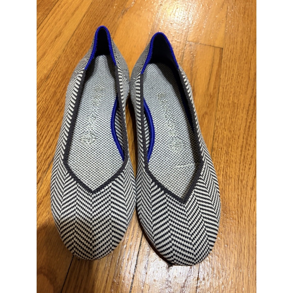 Rothy's The Flat Shoes Womens Size 6.5 Gray Herringbone Knit Flats Washable